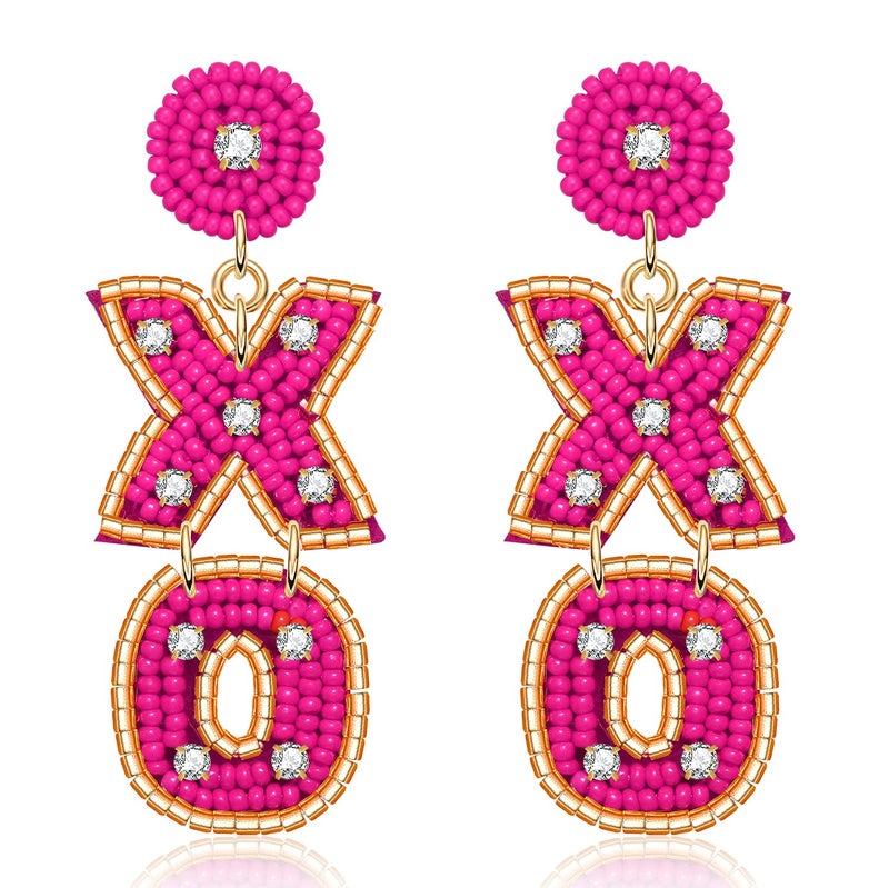 BVGA Valentineâ€™s Day Earrings Beaded XOXO Drop Earrings Fashion Trendy Crystal Big Love Dangle Hot Pink Earrings for Women Statement Jewelry (Rosy XO) - Image 1