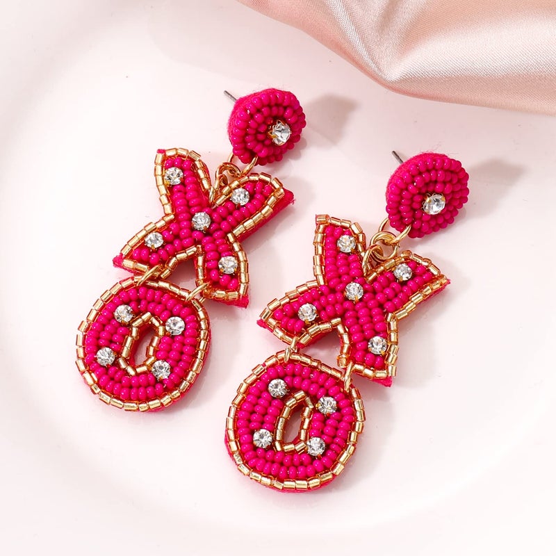 BVGA Valentineâ€™s Day Earrings Beaded XOXO Drop Earrings Fashion Trendy Crystal Big Love Dangle Hot Pink Earrings for Women Statement Jewelry (Rosy XO) - Image 2