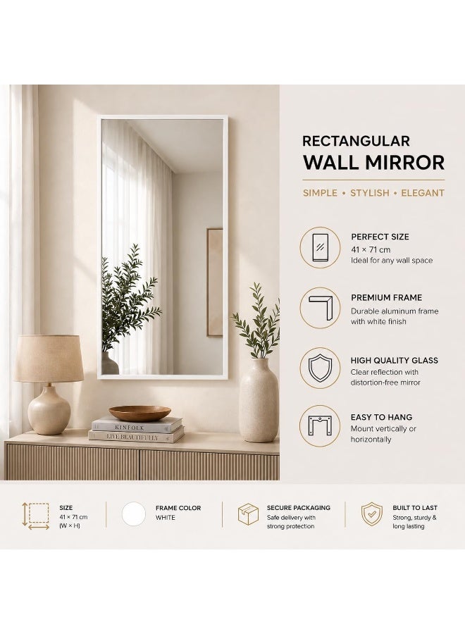 Dk Rectangular Wall Mirror 41 x 71 cm, White PVC Frame, Modern Wall Mounted Decorative Mirror 40 x 70 cm for Bedroom, Bathroom, Living Room, Hallway, Dressing Room & Vanity - Image 2