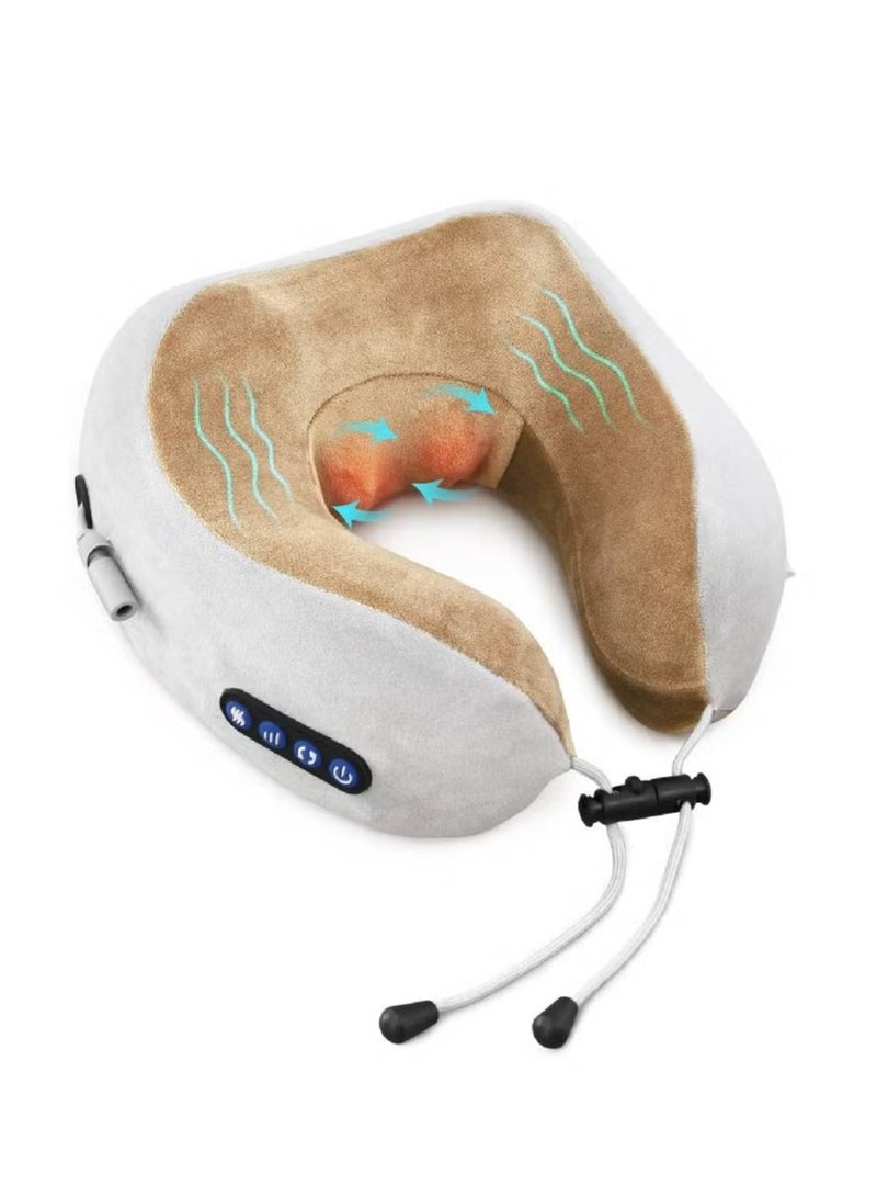 ليكسيس وسادة سفر كهربائية لاسلكية على شكل حرف U للفقرات العنقية من إسفنج الذاكرة العلاجي ووسادة تدليك لاسلكية مخملية (بني) - Image 1