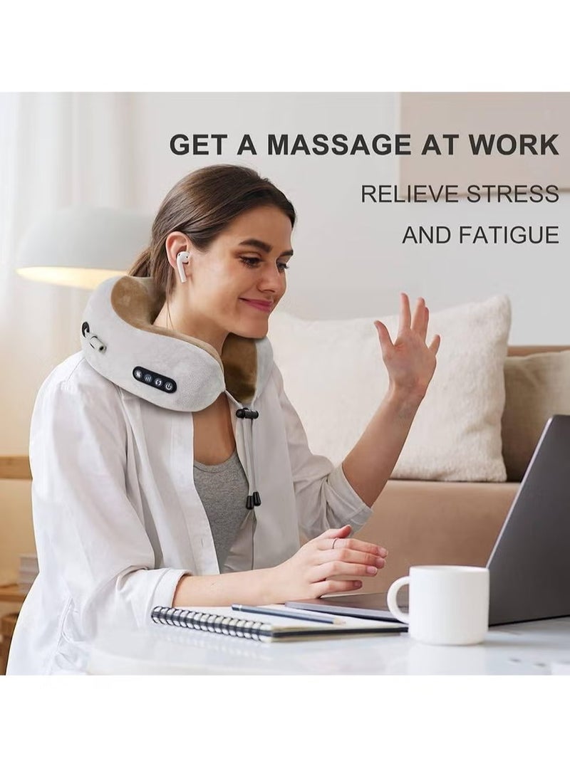 ليكسيس وسادة سفر كهربائية لاسلكية على شكل حرف U للفقرات العنقية من إسفنج الذاكرة العلاجي ووسادة تدليك لاسلكية مخملية (بني) - Image 3