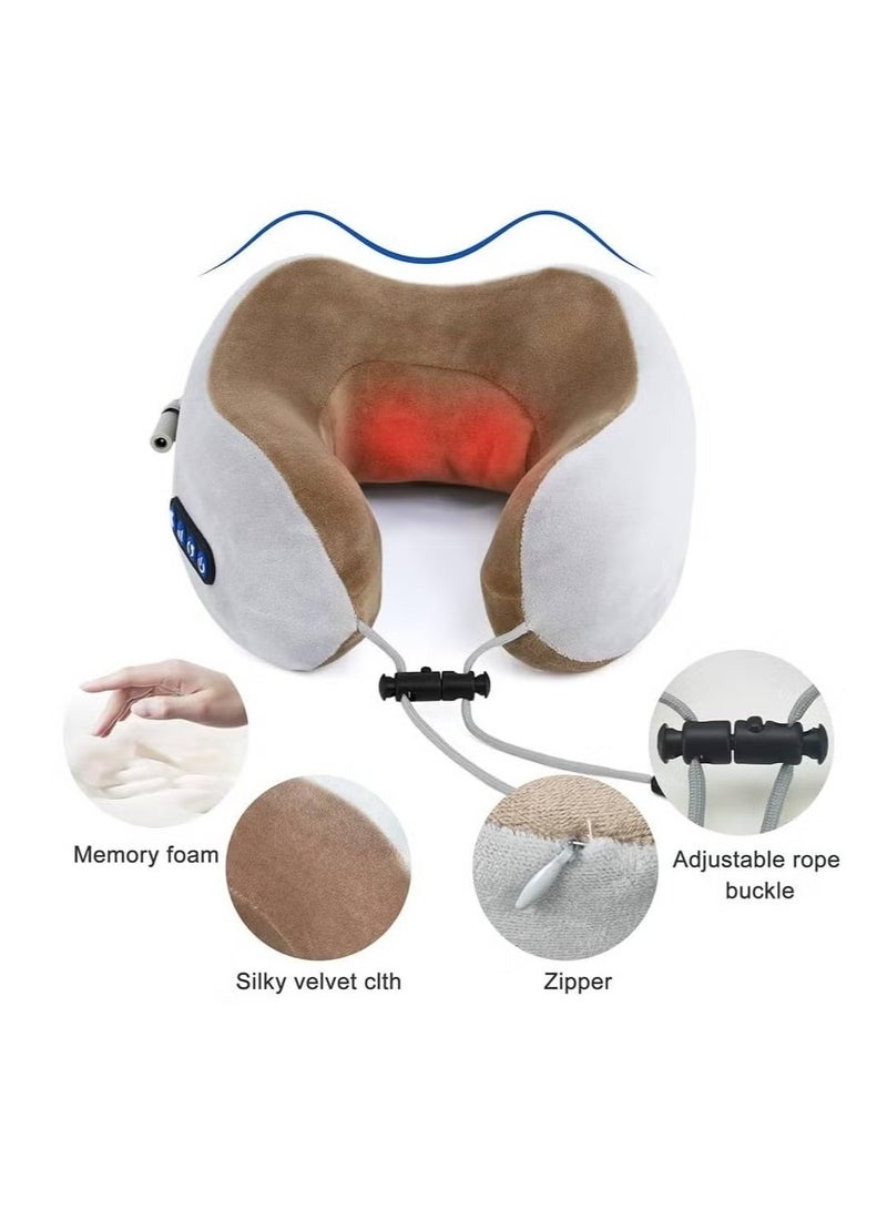 ليكسيس وسادة سفر كهربائية لاسلكية على شكل حرف U للفقرات العنقية من إسفنج الذاكرة العلاجي ووسادة تدليك لاسلكية مخملية (بني) - Image 2