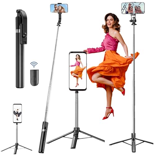 TARAVEE 1.8 Meter Long Bluetooth Selfie Stick Tripod with Remote, Extra-Long Extendable Phone Stand with Reinforced Tripod Base, 360° Rotation, for iPhone 13/14/15/16 Pro, GoPro, Vlogging & YouTube - Image 1