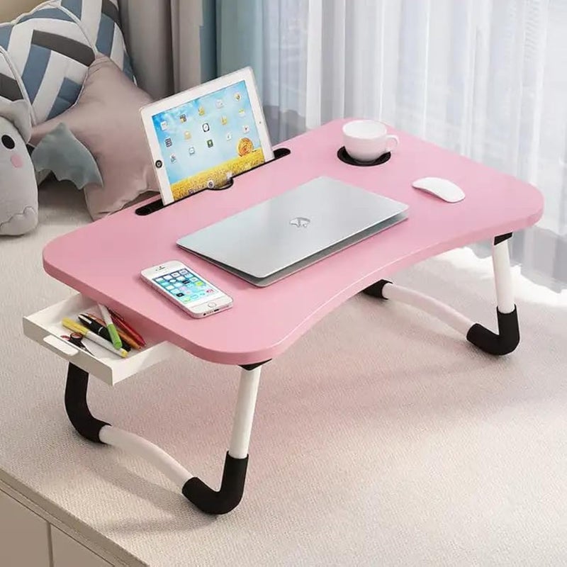 Harmony Home  Portable Folding Laptop Desk for Bed，With iPad and Cup Holder Adjustable Lap Tray Notebook Stand， Foldable Non-Slip Legs Reading Table Tray for working，studying，camping 60x40x28cm Pink - Image 5