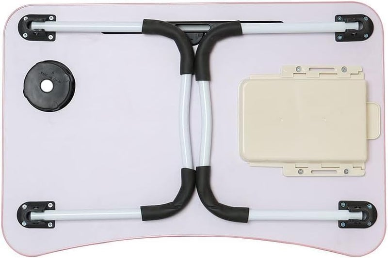 Harmony Home  Portable Folding Laptop Desk for Bed，With iPad and Cup Holder Adjustable Lap Tray Notebook Stand， Foldable Non-Slip Legs Reading Table Tray for working，studying，camping 60x40x28cm Pink - Image 2