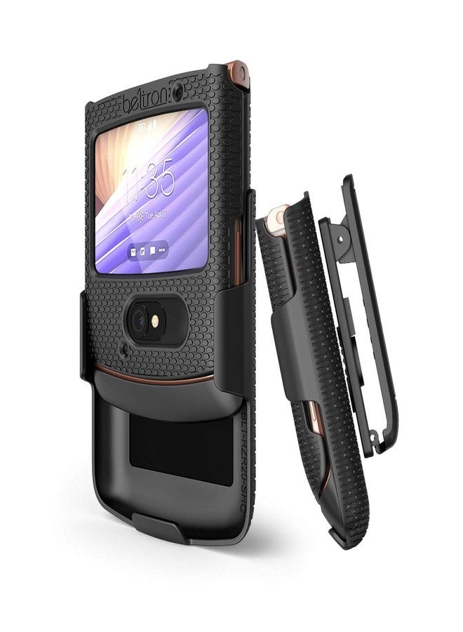 جراب BELTRON مع مشبك لهاتف موتورولا RAZR 5G (AT&T/T-Mobile)، غطاء حماية سهل التركيب مع حافظة حزام دوارة وحامل مدمج لهاتف موتورولا موتو RAZR 5G القابل للطي (2020) XT2071 - أسود - Image 1