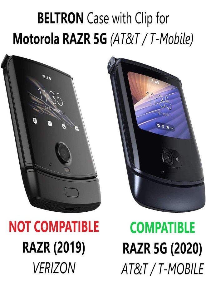جراب BELTRON مع مشبك لهاتف موتورولا RAZR 5G (AT&T/T-Mobile)، غطاء حماية سهل التركيب مع حافظة حزام دوارة وحامل مدمج لهاتف موتورولا موتو RAZR 5G القابل للطي (2020) XT2071 - أسود - Image 3