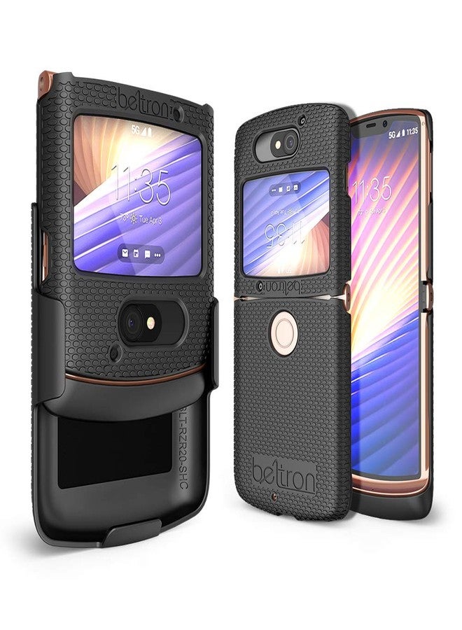 جراب BELTRON مع مشبك لهاتف موتورولا RAZR 5G (AT&T/T-Mobile)، غطاء حماية سهل التركيب مع حافظة حزام دوارة وحامل مدمج لهاتف موتورولا موتو RAZR 5G القابل للطي (2020) XT2071 - أسود - Image 2