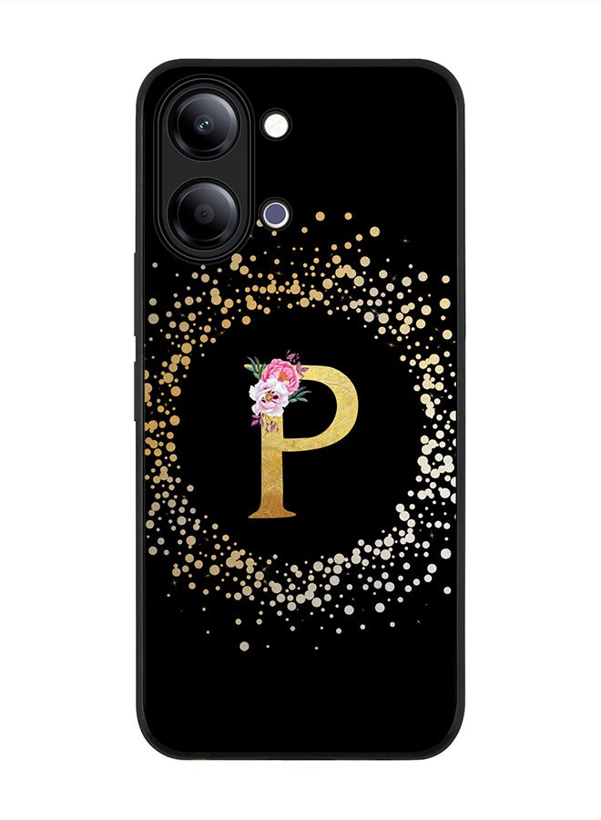 Stylizedd For vivo Y05 4G / Y6t 5G Case,Slim fit Camera Protection, Shockproof Thin Phone cover  - Custom Monogram Floral - P ( Black ) - Image 1