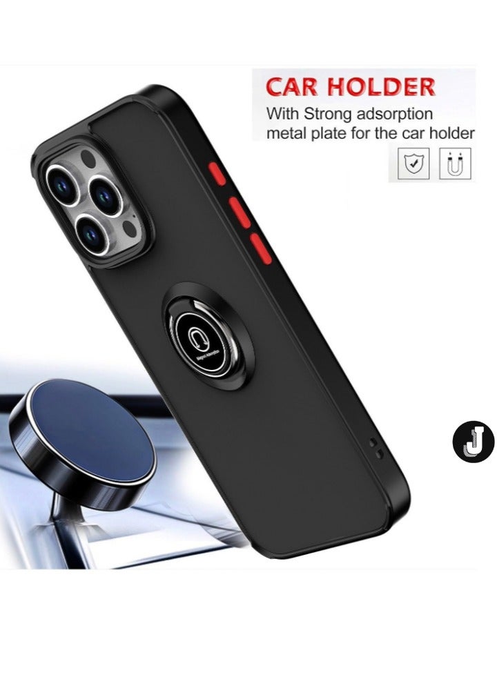 JAJEEK iPhone 16 Plus Case Cover – Blue Matte Shockproof Bumper with Metal Ring Holder Kickstand & Car Magnetic Mount - Image 3