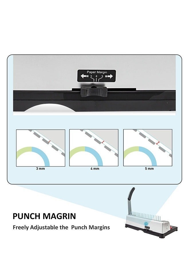 Sakulight ماكينة تجليد، 21 فتحة، 450 ورقة، آلات تجليد مشط مع مجموعة المبتدئين 100 قطعة من أشواك التجليد المشطية - Image 3