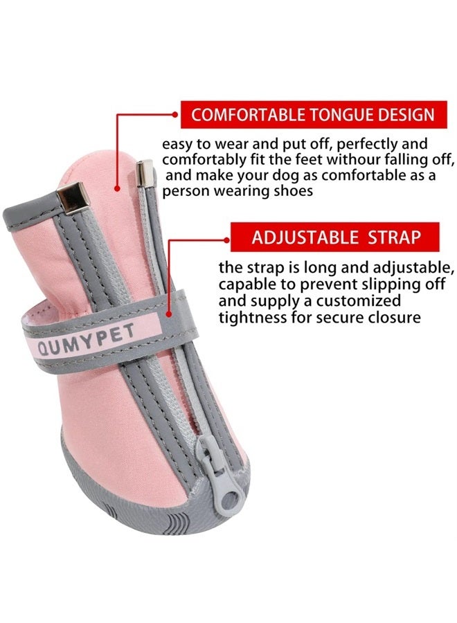 Dog Shoes for Small Dogs, Puppy Dog Boots & Paw Protectors for Winter Snowy Day, Summer Hot Pavement, Waterproof in Rainy Weather, Ourdoor Walking, Indoor Hardfloors Anti Slip Rubber Sole Pink 3