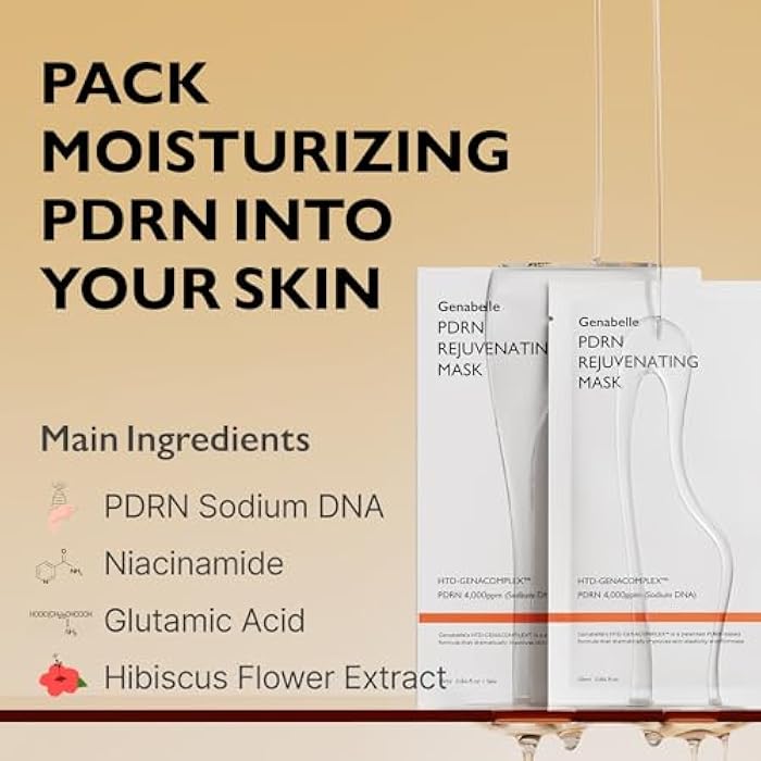 Genabelle PDRN Rejuvenating Mask Sheet - Lightweight Glass Skin & Toning Mask Sheet with PDRN, Niacinamide, Hyaluronic Acid, To Deeply Hydrate, Cool, and Visibly Plump the Skin, 0.84 fl oz* 5ea - Image 3