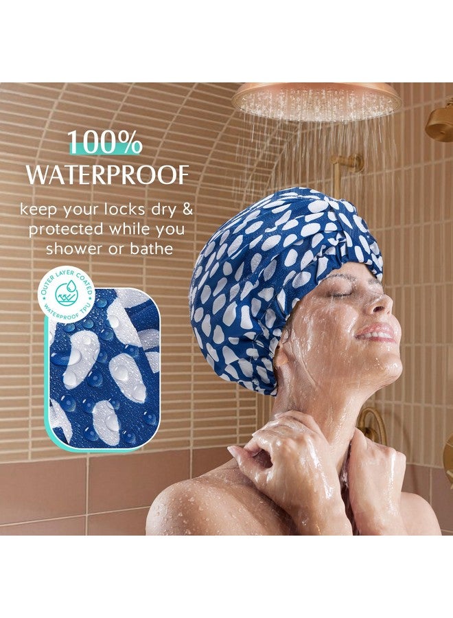 YFONG Reusable Shower Cap For Women Waterproof & Durable Bath Cap With Double Layer Lined Adjustable Hair Cap For All Hair Lengths Large Bathing Hat - Image 2
