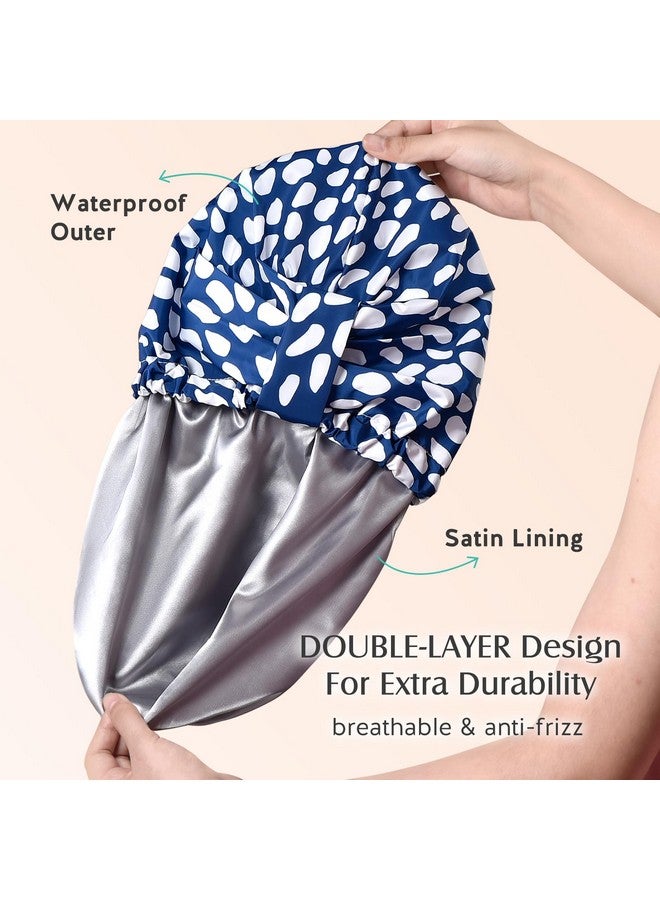 YFONG Reusable Shower Cap For Women Waterproof & Durable Bath Cap With Double Layer Lined Adjustable Hair Cap For All Hair Lengths Large Bathing Hat - Image 3