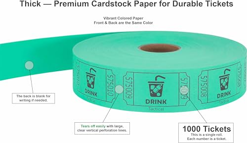 Tacticai 1000 Raffle Tickets, Drink, Green (1 of 8 Colors), Single Roll for Events, Entry, Class Reward, Fundraiser & Prizes - Image 2