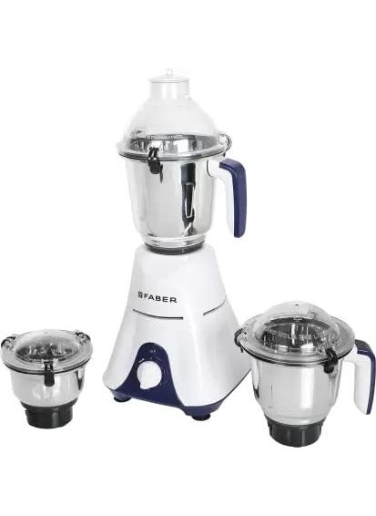 Faber Faber Hilux 550W Blender Mixer Grinder, 3 SS Clip Lock Jars and Blades || Low-Noise Copper Motor, up to 18000 RPM Speed || 2 Year Comprehensive Warranty (FMG HILUX 550 W 3J Indigo) Blue & White 