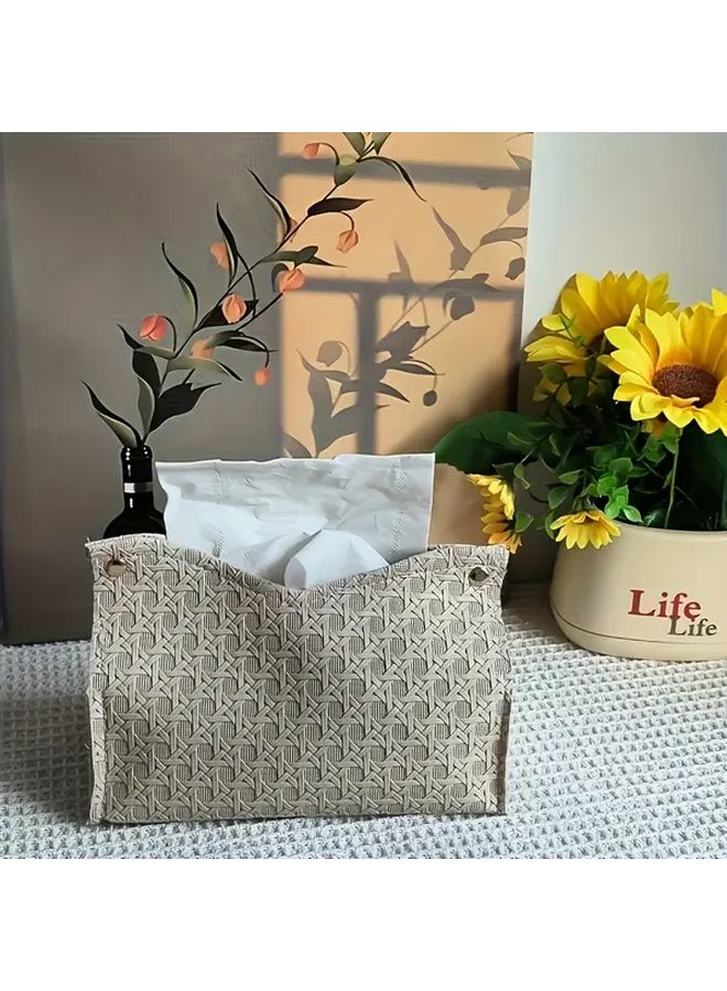 غطاة صندوق المناديل المنسوجة باللون البني منظف سطح المكتب متعدد الوظائف لغرفة المعيشة والمطبخ - Image 1