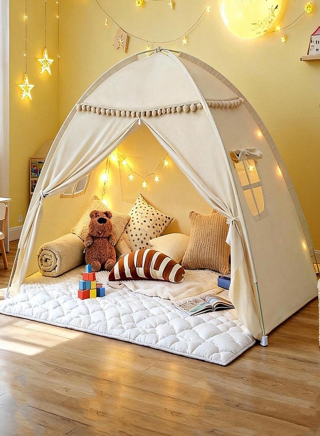 jiangcha Bed Tent Full Size for Girls & Boys - Indoor Privacy Toddler Sleeping Teepee with Blackout Design, Breathable Portable Bed Tent for Drafty Rooms, Cottage Floor Camping (Full Beige) - Image 1
