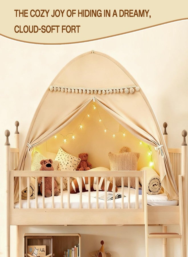 jiangcha Bed Tent Full Size for Girls & Boys - Indoor Privacy Toddler Sleeping Teepee with Blackout Design, Breathable Portable Bed Tent for Drafty Rooms, Cottage Floor Camping (Full Beige) - Image 3