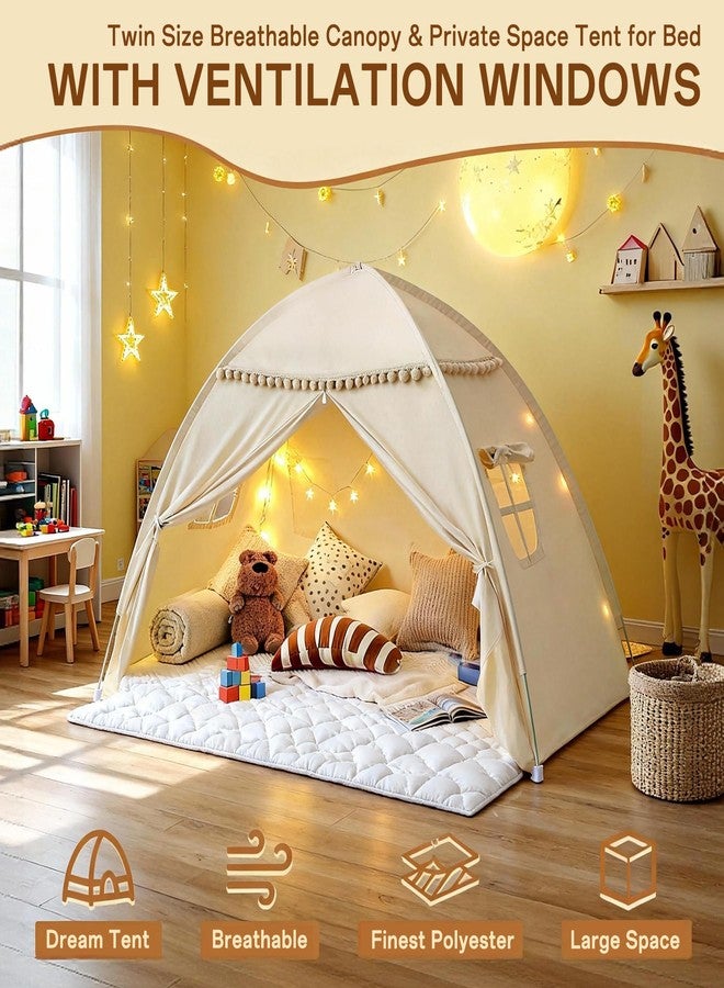 jiangcha Bed Tent Full Size for Girls & Boys - Indoor Privacy Toddler Sleeping Teepee with Blackout Design, Breathable Portable Bed Tent for Drafty Rooms, Cottage Floor Camping (Full Beige) - Image 5