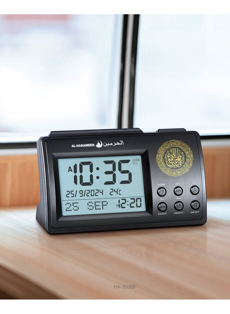 Loquat Digital Azan Table Clock - Prayer Times,Bedside Clock/Decorative Clock/in LCD Clock| Prayer Alarm Table Clock with Worldwide Prayer Times and Multiple Azan Sounds (Black) - Image 1
