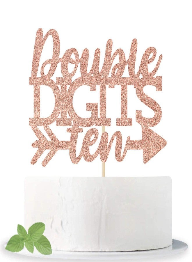 Festiko®Rose Gold Glitter Double Digits Ten Birthday Cake Topper, Cheers to 10 Years Old Birthday Cake Decor, 10th Birthday/Anniversary Party Decoration Supplies - Image 1