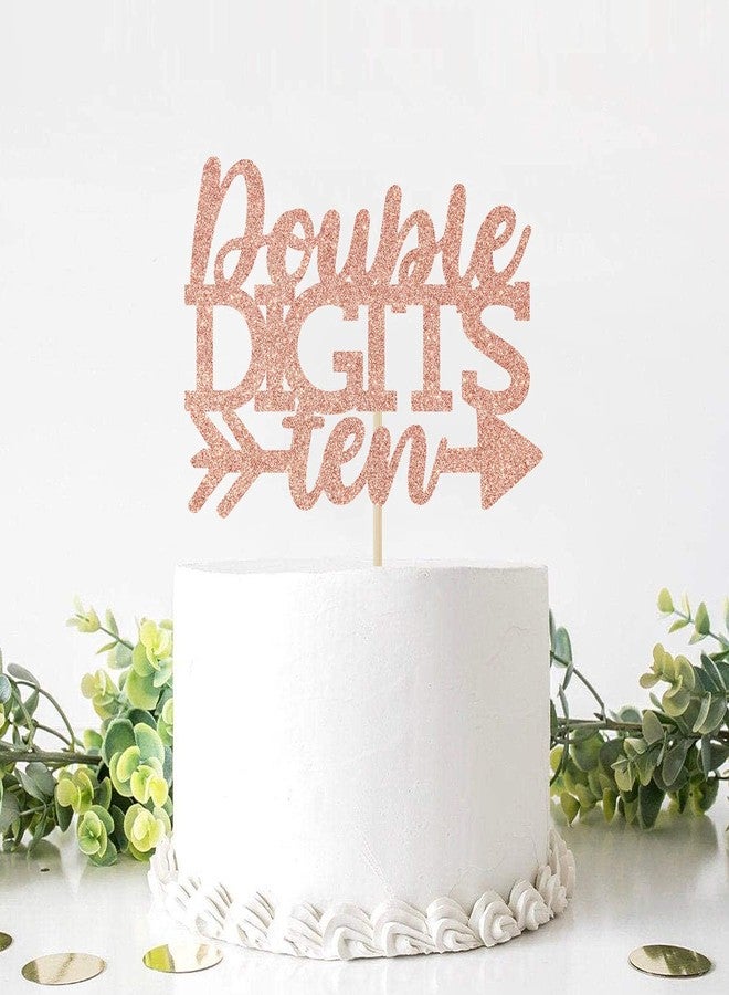 Festiko®Rose Gold Glitter Double Digits Ten Birthday Cake Topper, Cheers to 10 Years Old Birthday Cake Decor, 10th Birthday/Anniversary Party Decoration Supplies - Image 3