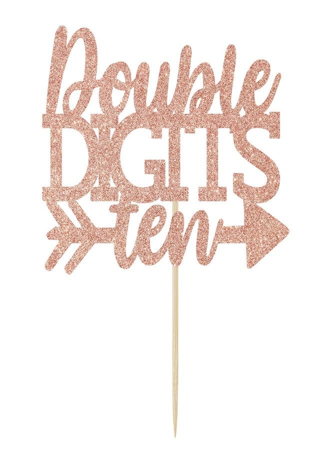 Festiko®Rose Gold Glitter Double Digits Ten Birthday Cake Topper, Cheers to 10 Years Old Birthday Cake Decor, 10th Birthday/Anniversary Party Decoration Supplies - Image 2
