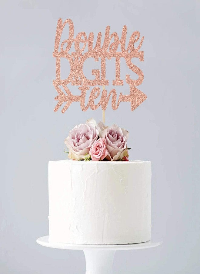 Festiko®Rose Gold Glitter Double Digits Ten Birthday Cake Topper, Cheers to 10 Years Old Birthday Cake Decor, 10th Birthday/Anniversary Party Decoration Supplies - Image 4