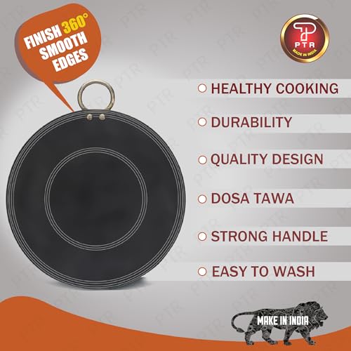PTR Traditional Pure Iron Tawa/Tava for Roti/Paratha/Chapati with Wooden Handle for Cooking- 12 Inch Round Handle Tawa - Image 2