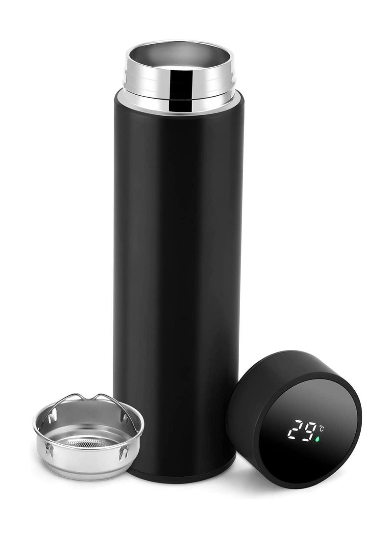 Cool Baby - COOLBABY Smart Insulated Water Bottle, Tea Infuser Bottle Stainless Steel Vacuum Wide Mouth Coffee Mug, Travel Thermoses with LCD Touch Screen, Keep Hot Or Cold, Car Portable Coffee Cup, 500ML(Black) - Image 1