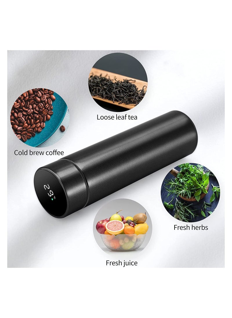 Cool Baby - COOLBABY Smart Insulated Water Bottle, Tea Infuser Bottle Stainless Steel Vacuum Wide Mouth Coffee Mug, Travel Thermoses with LCD Touch Screen, Keep Hot Or Cold, Car Portable Coffee Cup, 500ML(Black) - Image 1