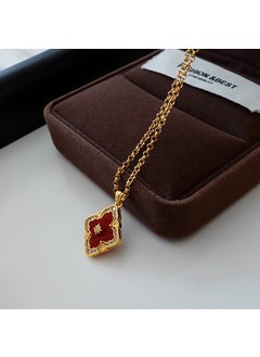 Red clover flower pendant necklace new year high-grade light luxury clavicle chain New Year festive Palace style sweater chainred fritillary diamond red fritillary diamond