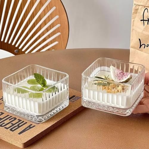 TIENER Ice Cream Glasses Cups 250 Ml Dishes for Desserts, Milkshake,Fruit and Pudding Glass Serving Bowls, Perfect for Home, Restaurants and Parties Dishwasher Safe (Ring Square 6) - Image 1