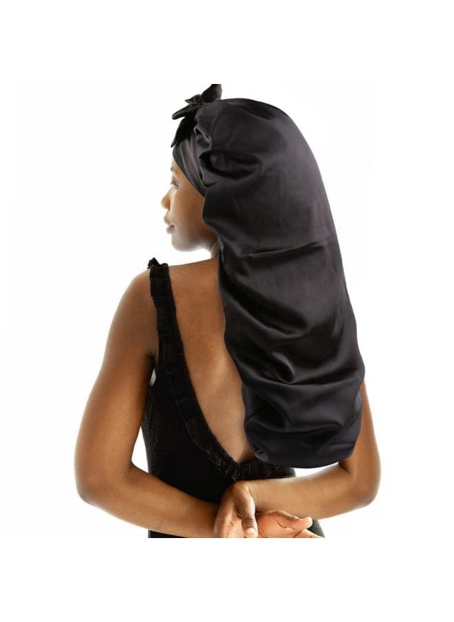 greatremy - Braids Bonnet Sleeping Extra Large Long Hair Braids Accessories Weave Sleeve Scarf locs Bonnet Scrunchie Double Layer Silky Satin with tie Band for Women Black - Image 1