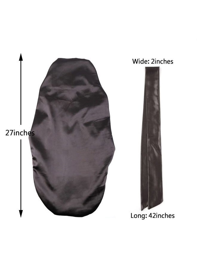 greatremy - Braids Bonnet Sleeping Extra Large Long Hair Braids Accessories Weave Sleeve Scarf locs Bonnet Scrunchie Double Layer Silky Satin with tie Band for Women Black - Image 1