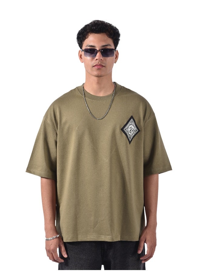 Beyoung Peanut Brown Chinese Dragon Back Patch Oversized T-Shirt  - Image 3