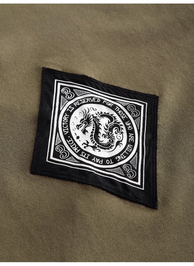 Beyoung Peanut Brown Chinese Dragon Back Patch Oversized T-Shirt  - Image 4