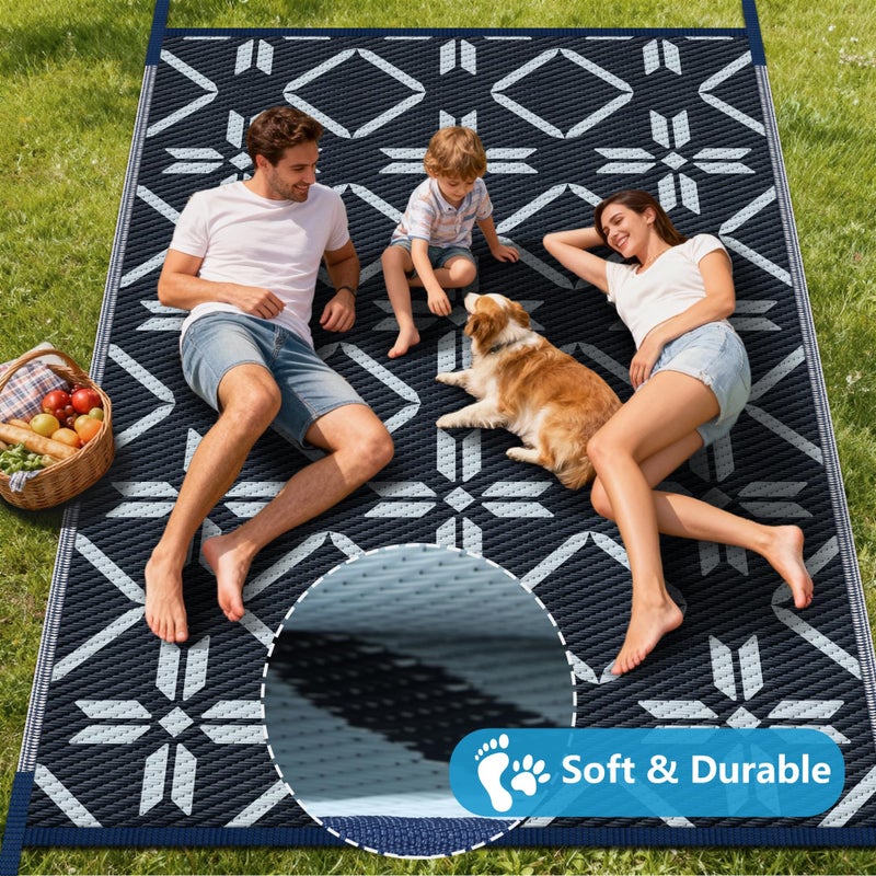 Kohree Outdoor Rug Waterproof 9x12, Reversible RV Outdoor Plastic Straw Rug Patio Mat, Non-Slip Easy Cleaning RV Carpet for Patio Camping Deck Picnic, Backyard, Includes Carry Bag (Blue) - Image 5