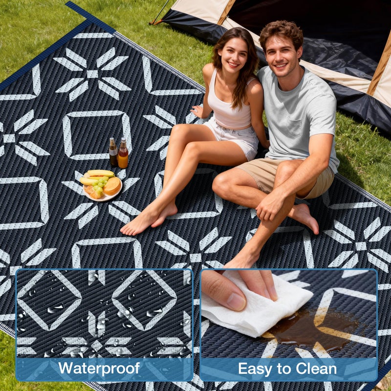 Kohree Outdoor Rug Waterproof 9x12, Reversible RV Outdoor Plastic Straw Rug Patio Mat, Non-Slip Easy Cleaning RV Carpet for Patio Camping Deck Picnic, Backyard, Includes Carry Bag (Blue) - Image 3