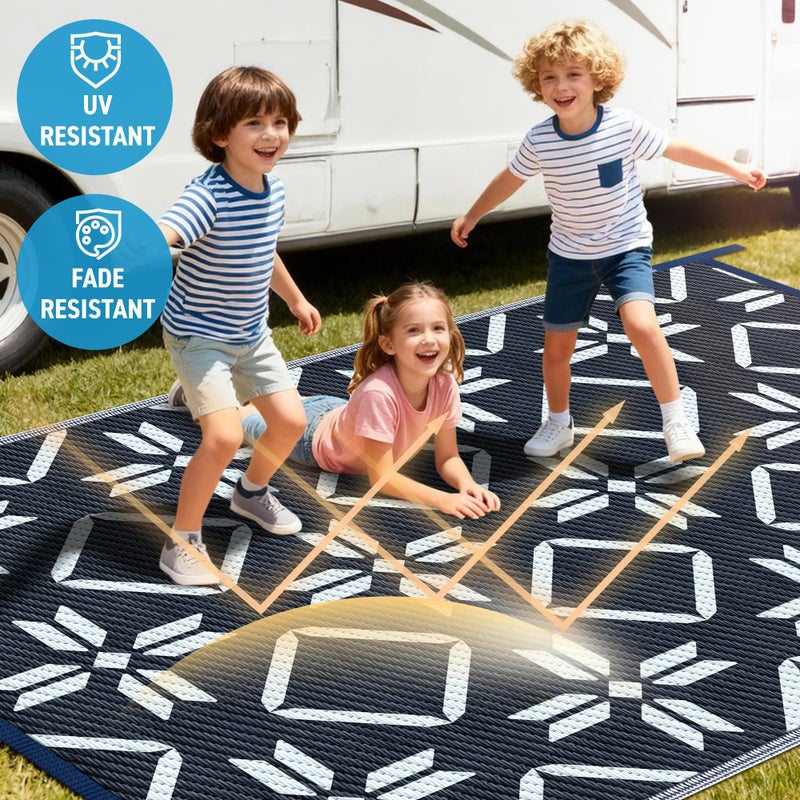 Kohree Outdoor Rug Waterproof 9x12, Reversible RV Outdoor Plastic Straw Rug Patio Mat, Non-Slip Easy Cleaning RV Carpet for Patio Camping Deck Picnic, Backyard, Includes Carry Bag (Blue) - Image 4