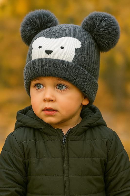 Krystle Kids Winter Bear Beanie Hat (Grey,1-4 Years) - Image 2
