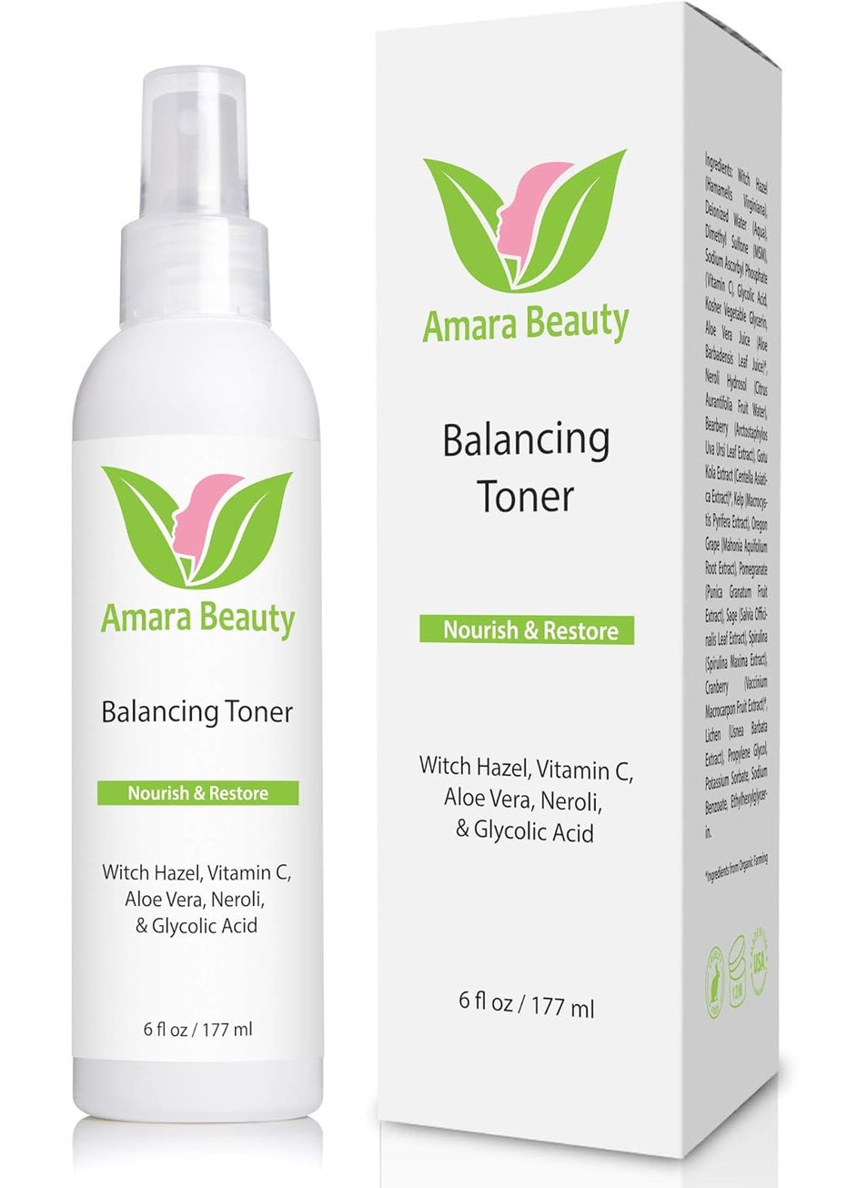 Amara Beauty Facial Toner with Witch Hazel  Vitamin C 6 fl oz 
