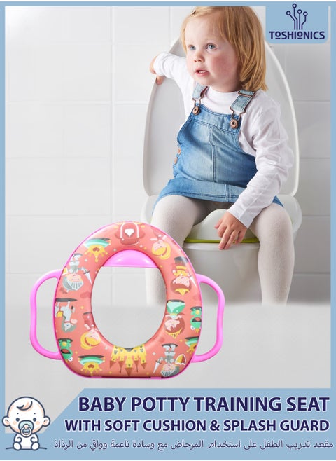 Baby Potty Training Seat with Built-In Handles Splash Guard and Soft Detachable Cushion Comfortable and Secure Toilet Seat Cover for Infants Toddlers and Kids Portable Lightweight Easy to Clean and Compatible with Regular and Elongated Toilet Seats Travel-Friendly Potty Seat for Boys and Girls