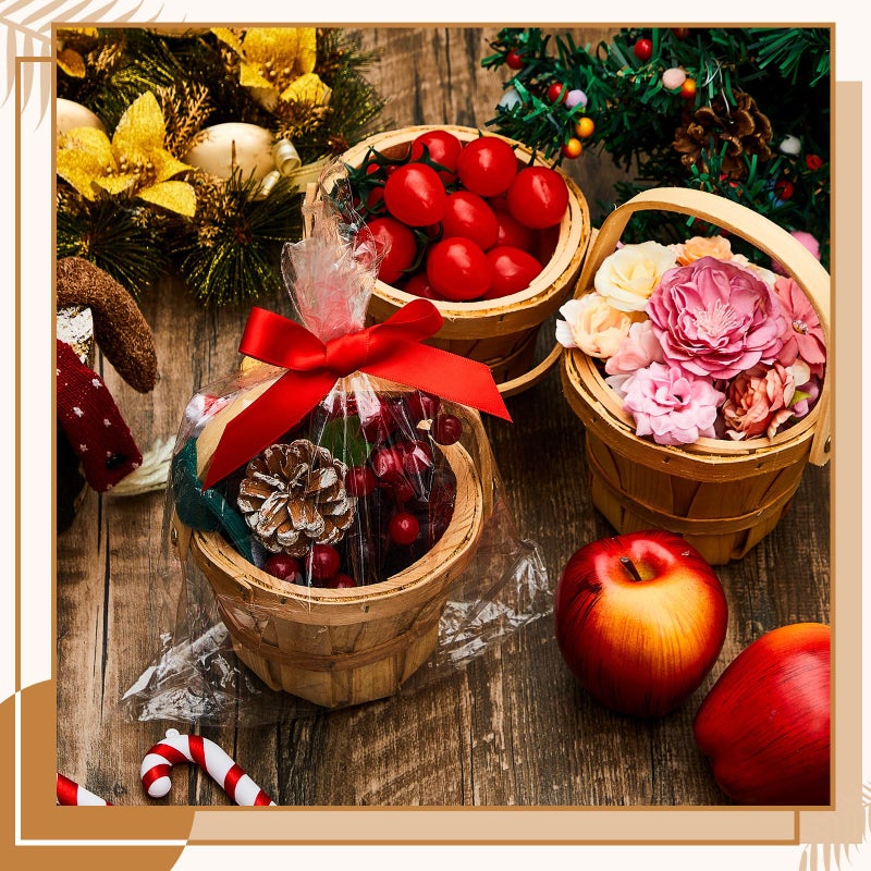 Marsui 20 Pcs Small Wooden Berry Baskets, 4 x 5.1 Inch Small Fruit Baskets with Reinforced Handles, Thick Wood Chip Design for Farmers Market, Gift, Garden Picking & Crafts (Brown) - Image 2