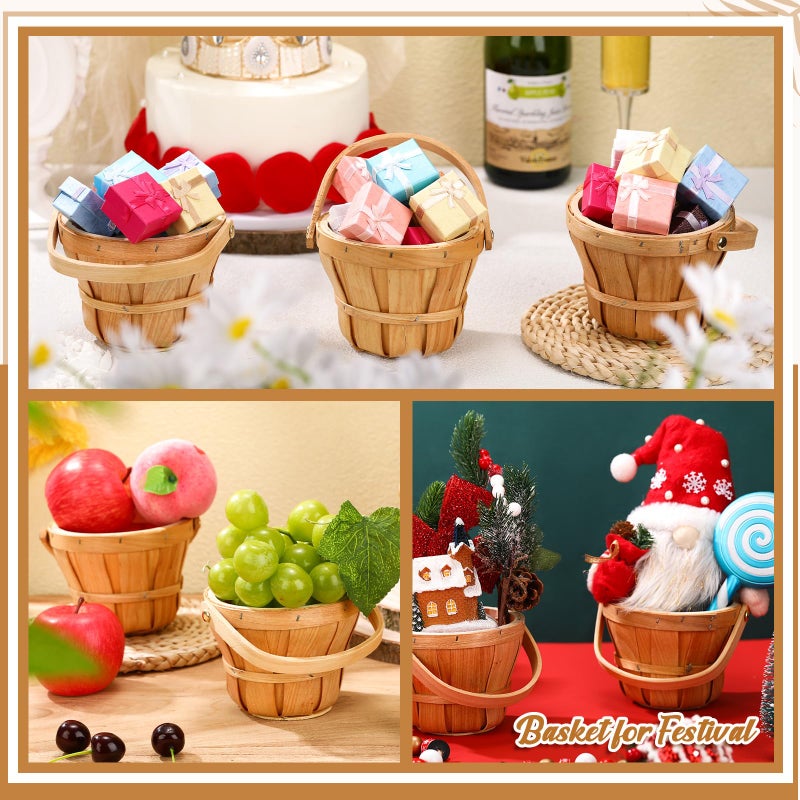 Marsui 20 Pcs Small Wooden Berry Baskets, 4 x 5.1 Inch Small Fruit Baskets with Reinforced Handles, Thick Wood Chip Design for Farmers Market, Gift, Garden Picking & Crafts (Brown) - Image 4