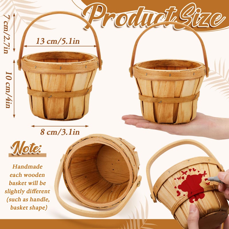 Marsui 20 Pcs Small Wooden Berry Baskets, 4 x 5.1 Inch Small Fruit Baskets with Reinforced Handles, Thick Wood Chip Design for Farmers Market, Gift, Garden Picking & Crafts (Brown) - Image 3