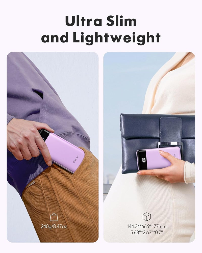 Charmast شاحن محمول Charmast مع كابلات مدمجة، بنك طاقة مع أسلاك، بطارية سفر نحيفة 10000 مللي أمبير 6 مخرجات 3 مدخلات شحن سريع 6A لهواتف سامسونج جوجل بيكسل LG موتو آيفون آيباد - Image 5