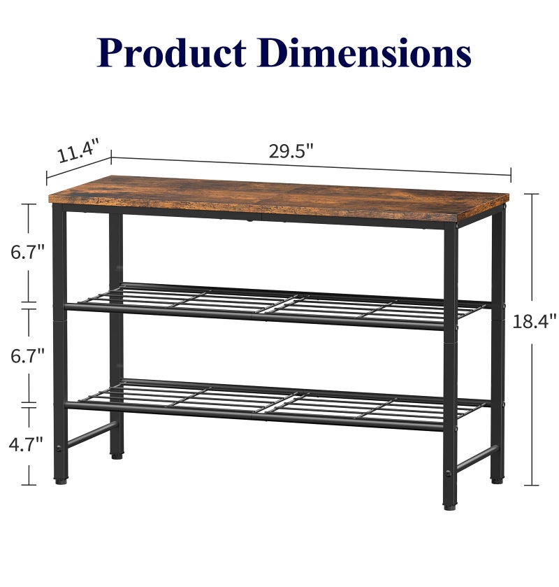 Kitsure Shoe Rack for Closet, Rustic Brown Shoe Organizer with Leveling Feet, Sturdy & Rust-Proof Shoe Storage for Entryway, Bedroom, Living Room, 29.5" x 11.4" x 18.4", Brown - Image 4